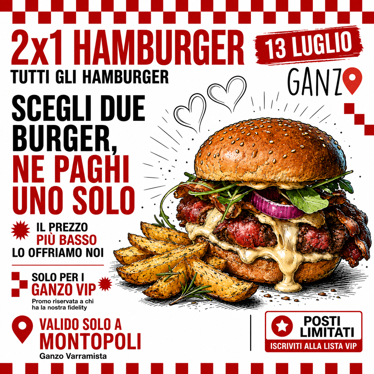 13 Luglio — Hamburger 2x1
