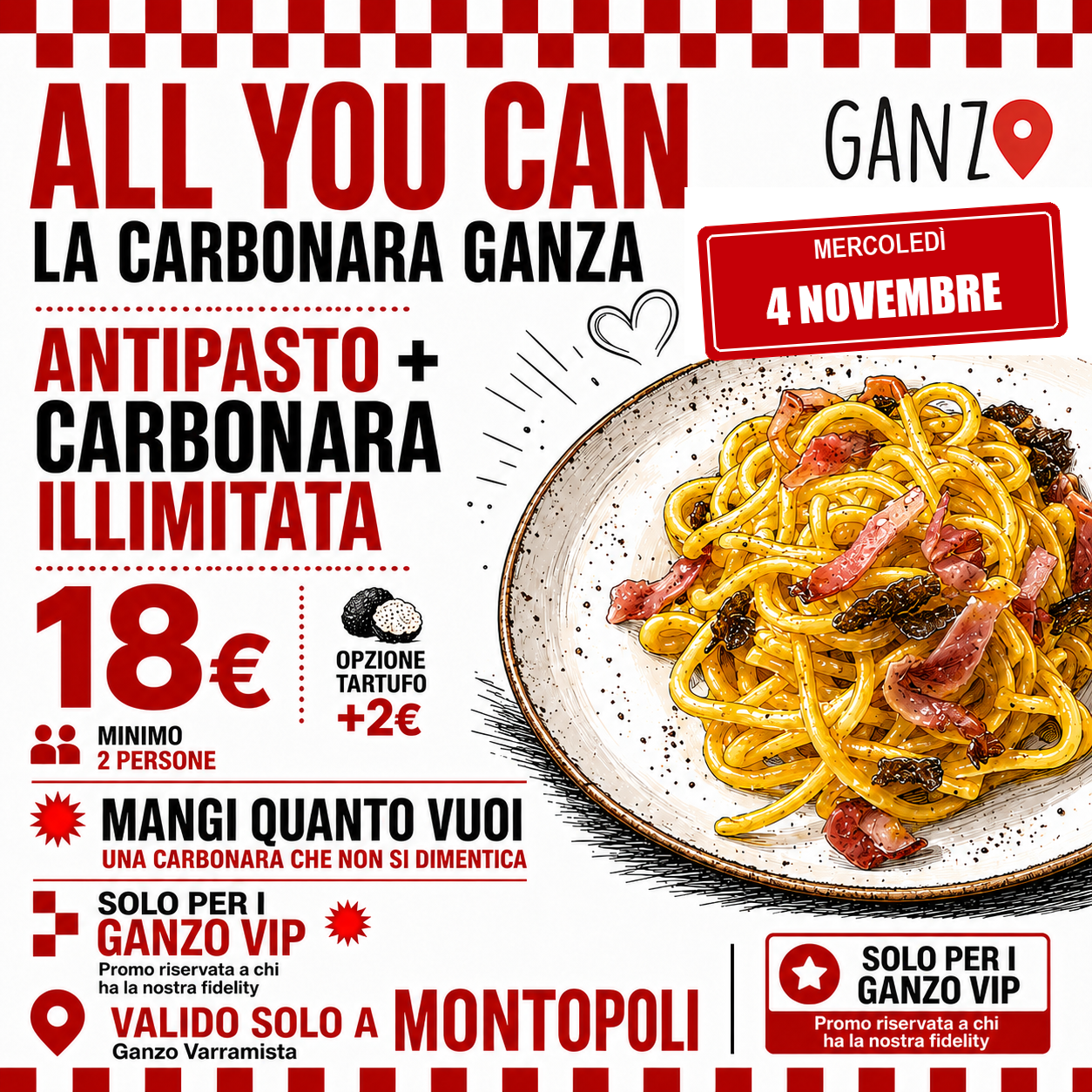 Mercoledì 4 Novembre — All You Can Carbonara
