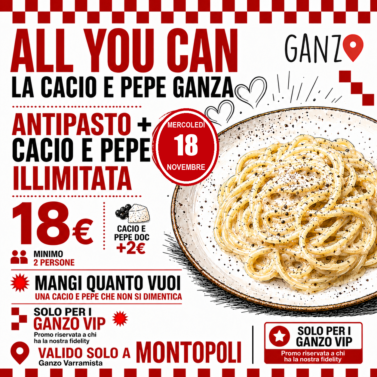 Mercoledì 18 Novembre — All You Can Cacio e Pepe