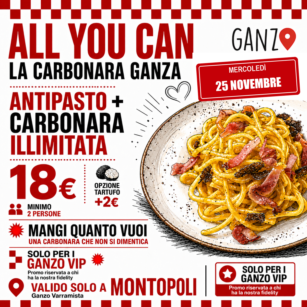 Mercoledì 25 Novembre — All You Can Carbonara